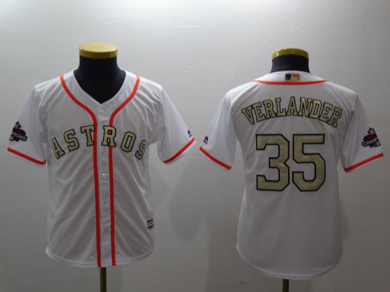 Youth Houston Astros #35 Verlander White Gold version MLB Jerseys